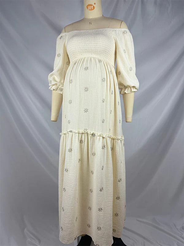 Beaumama robes longue grossesse bohème imprimé fleurie volants fluide enceinte shooting femme enceinte
