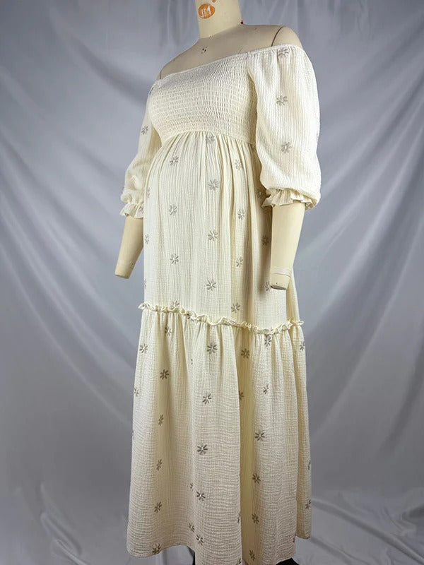 Beaumama robes longue grossesse bohème imprimé fleurie volants fluide enceinte shooting femme enceinte
