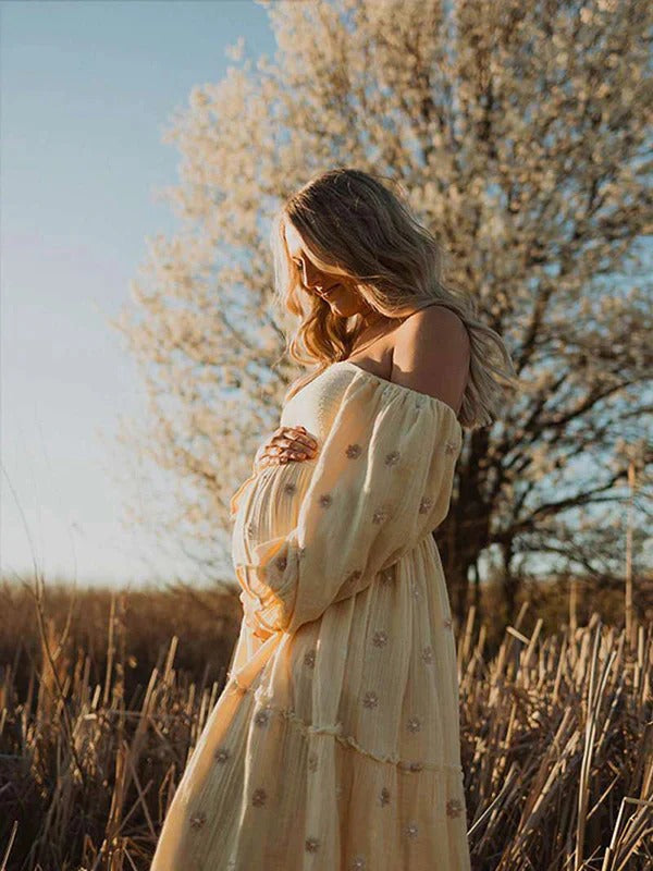 Beaumama robes longue grossesse bohème imprimé fleurie volants fluide enceinte shooting femme enceinte