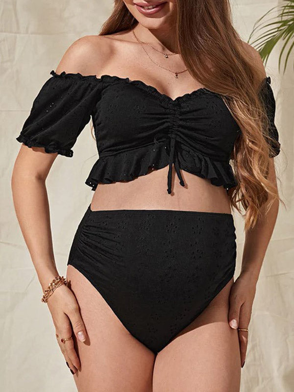 Beaumama maillot de bain deux pièce grossesse broderie anglaise volants coulisse taille femme enceinte