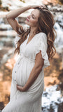 Robe longue bohème grossesse baby shower volants blanche