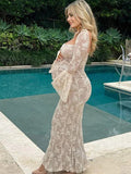 Beaumama robes longue grossesse cocktail cérémonie dentelle tulle fluide manches trompette femme enceinte