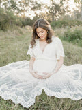 Beaumama robes photo longue grossesse bohème dentelle bord ondulé volants pois boutonnage femme enceinte
