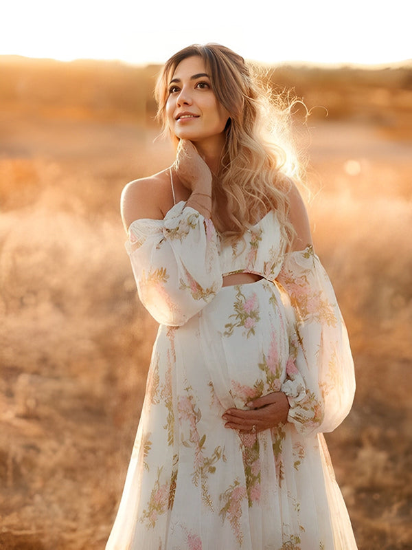 Beaumama robes photo longue grossesse bohème vacances imprimé fleurie découpe fluide dos nu femme enceinte