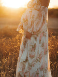 Beaumama robes photo longue grossesse bohème vacances imprimé fleurie découpe fluide dos nu femme enceinte