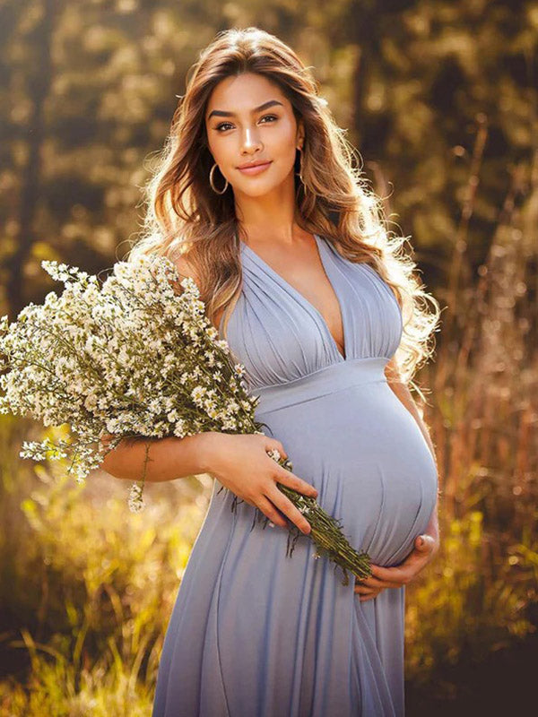 Beaumama robes photo longue grossesse élégant croisé dos fluide queue cérémonie femme enceinte