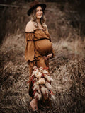 Beaumama robes photo longue grossesse bohème costume deux pièces volants fluide coulisse taille femme enceinte