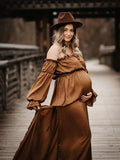 Beaumama robes photo longue grossesse bohème costume deux pièces volants fluide coulisse taille femme enceinte