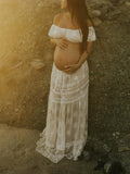 Beaumama robes photo longue grossesse vacances costume deux pièces fleurie dentelle volants coulisse taille femme enceinte