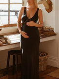Beaumama robes photo longue grossesse élégant vacances fendu le côté dentelle sirene satin femme enceinte