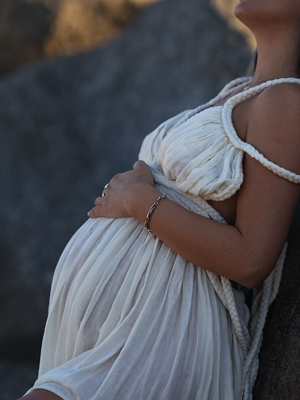 Beaumama robes photo longue grossesse bohème fendu le côté tricot torsadé ceinture dos nu fluide femme enceinte