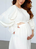 Beaumama robes longue grossesse élégant volants découpe plissé fluide enceinte shooting femme enceinte