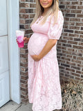 Beaumama robes longue grossesse élégant casual imprimé fleurie volants plissé fluide femme enceinte