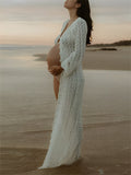Beaumama robes photo longue grossesse bohème plage rugueux boutonnage fente avant femme enceinte