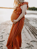 Beaumama robes photo longue grossesse bohème volants fluide croisé dos femme enceinte