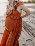 Beaumama robes photo longue grossesse bohème volants fluide croisé dos femme enceinte