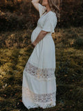 Beaumama robes photo longue grossesse élégant bohème dentelle fluide dos nu volants femme enceinte