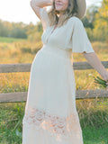 Beaumama robes photo longue grossesse élégant bohème dentelle fluide dos nu volants femme enceinte
