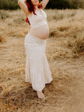 Beaumama robes longue grossesse enceinte shooting costume deux pièces volants fluide coulisse taille moulante femme enceinte