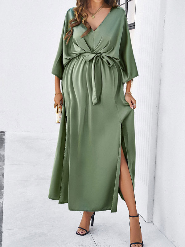 Beaumama robes longue grossesse cérémonie soirée ceinture fendu le côté dos nu fluide élégant femme enceinte
