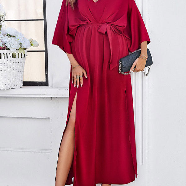 Beaumama robes longue grossesse cérémonie soirée ceinture fendu le côté dos nu fluide élégant femme enceinte