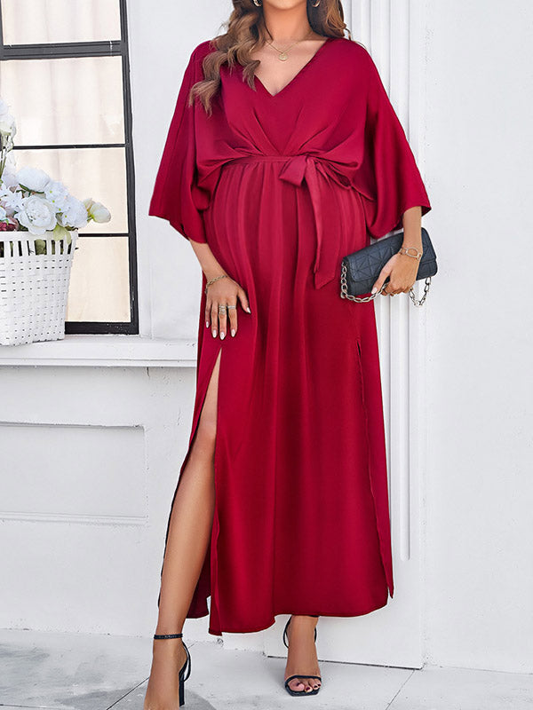 Beaumama robes longue grossesse cérémonie soirée ceinture fendu le côté dos nu fluide élégant femme enceinte