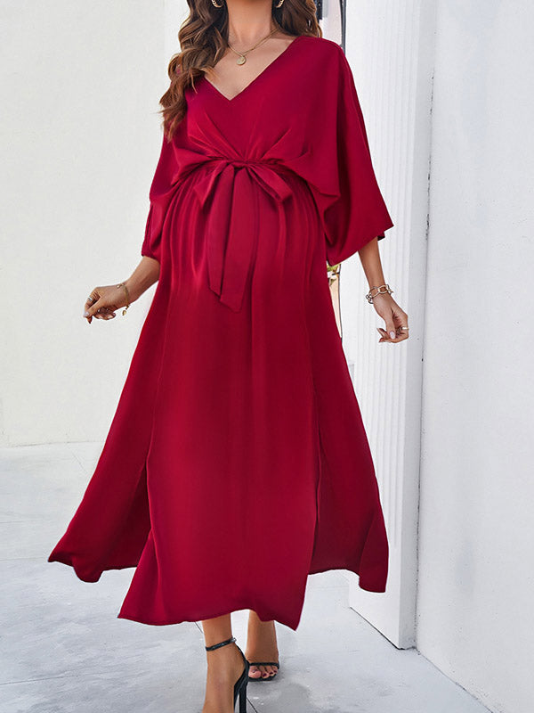 Beaumama robes longue grossesse cérémonie soirée ceinture fendu le côté dos nu fluide élégant femme enceinte