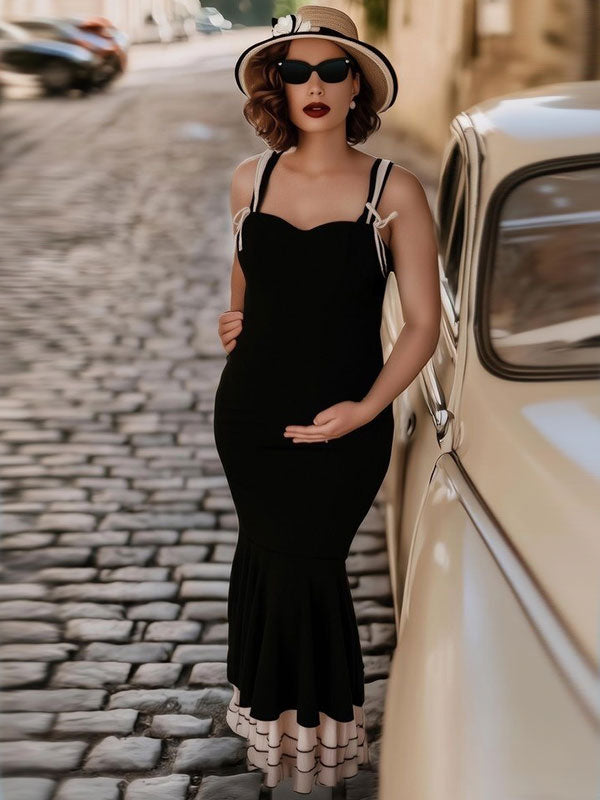 Beaumama robe longue grossesse élégant cocktail cérémonie volants moulante sirene couleur bloc femme enceinte