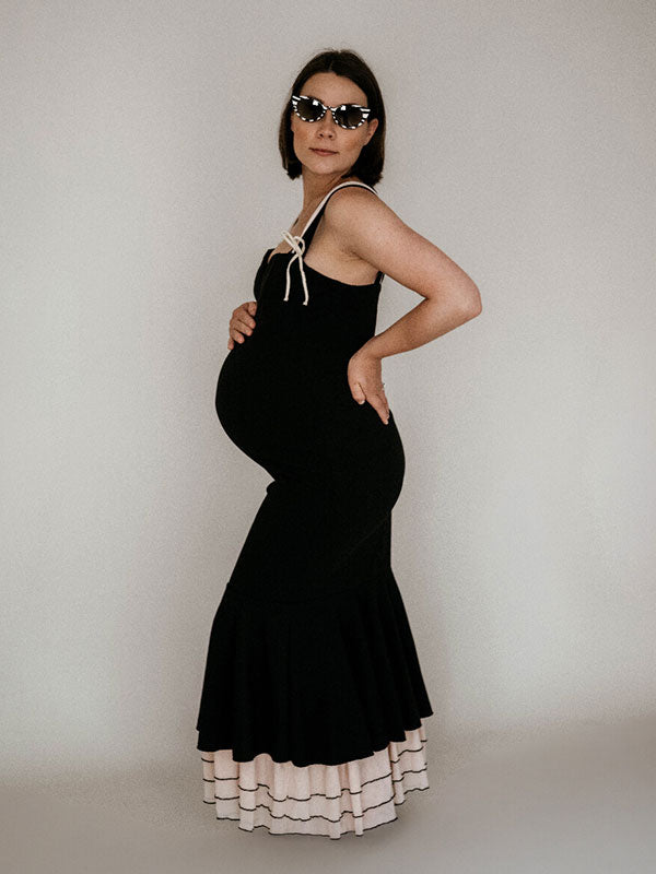 Beaumama robe longue grossesse élégant cocktail cérémonie volants moulante sirene couleur bloc femme enceinte