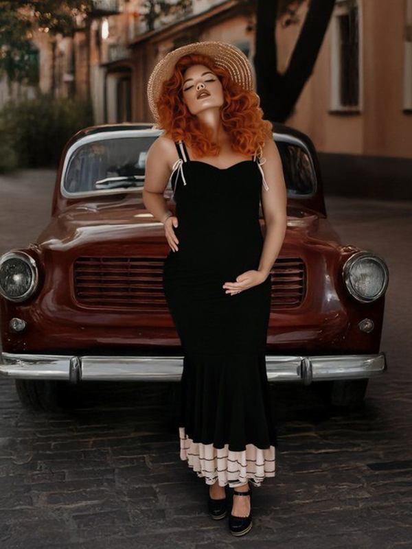Beaumama robe longue grossesse élégant cocktail cérémonie volants moulante sirene couleur bloc femme enceinte