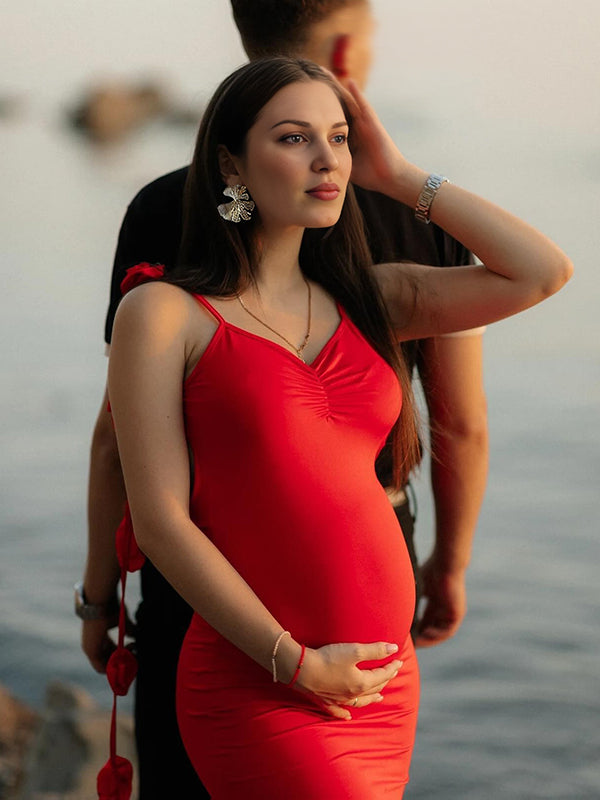 Beaumama robes longue grossesse cocktail cérémonie moulante applique fleur spaghettiträger dos nu sirene femme enceinte