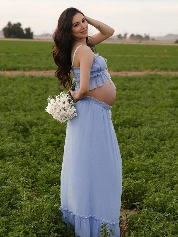 Robe longue grossesse deux pièces strap bleu