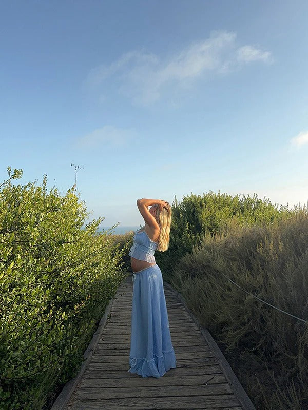 Robe longue grossesse deux pièces strap bleu