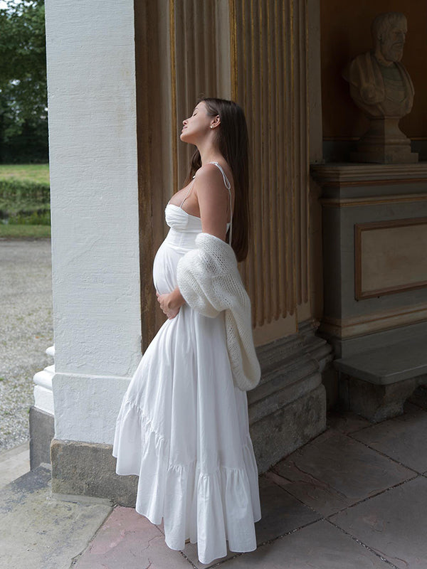 Beaumama robe longue grossesse élégant mariage cérémonie volants épissage spaghettiträger fluide femme enceinte