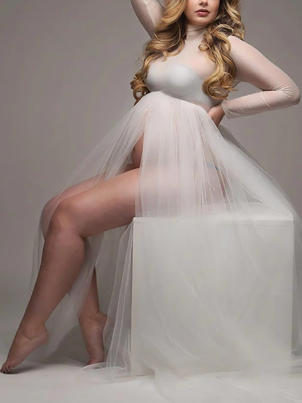 Beaumama robes longue grossesse fendu le côté demi-col roulé femme enceinte