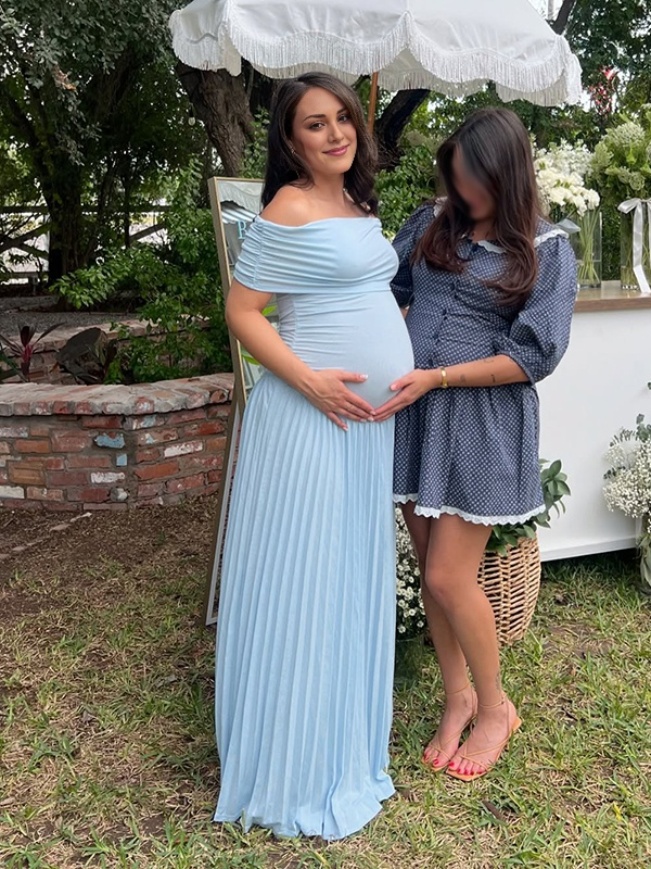 Beaumama robe babyshower garçon longue grossesse élégant cérémonie plissé moulante fluide col bateau femme enceinte