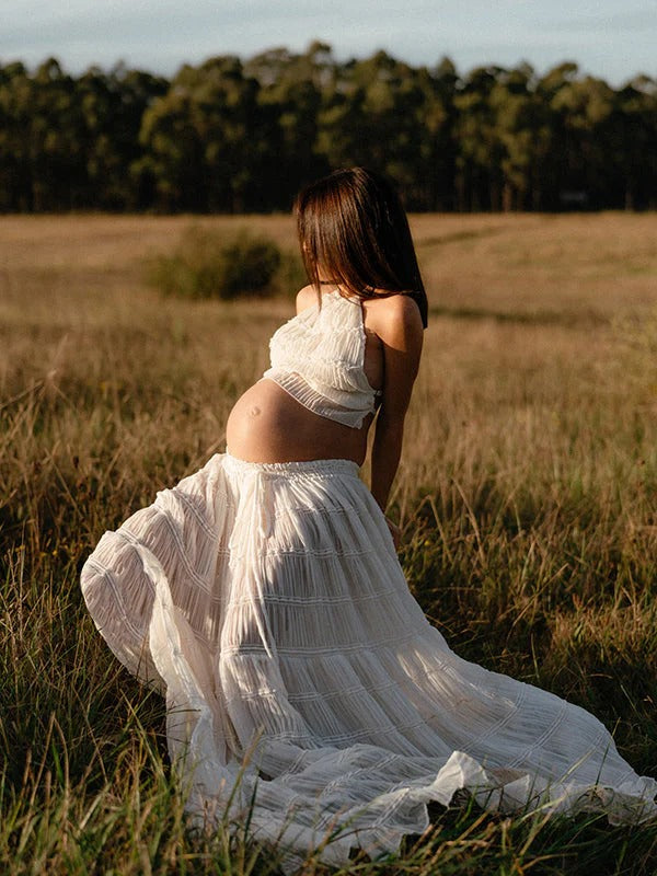 Beaumama robe longue de maternité beige en 2 pièces pour les vacances shooting