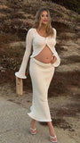 Beaumama robe longue grossesse bohème enceinte shooting vacances costume deux pièces crochet tricot bord ondulé femme enceinte