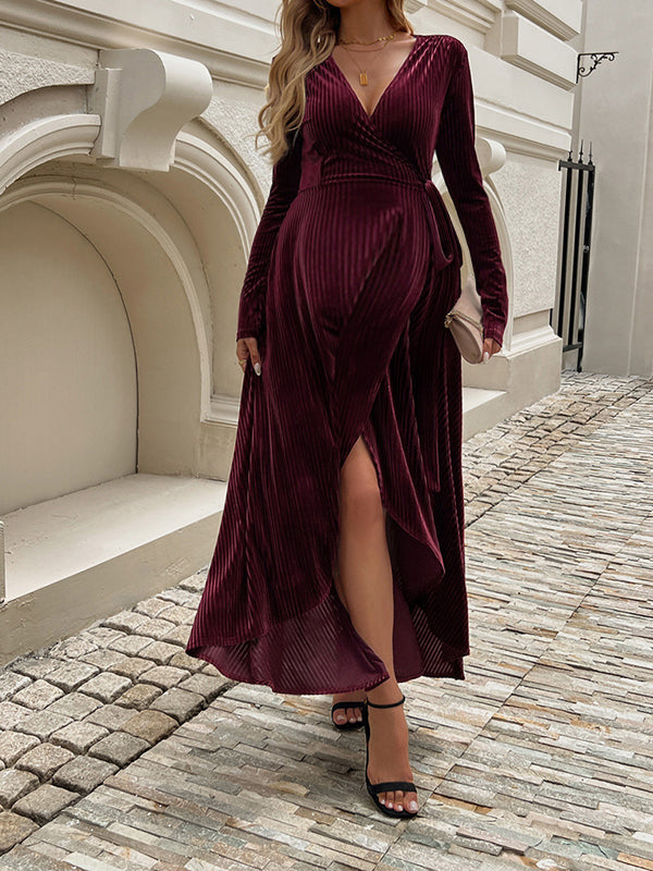 Beaumama robe longue grossesse élégant casual enceinte shooting ceinture irrégulier fendu le côté volants femme enceinte