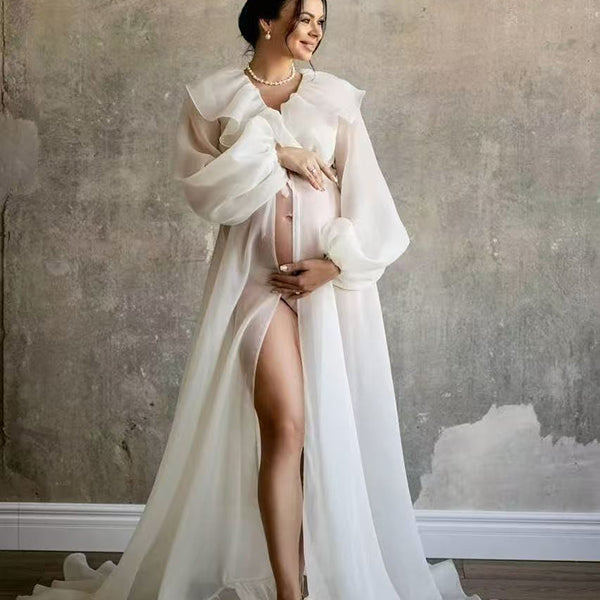 Beaumama robes longue grossesse élégant enceinte shooting volants bouffante tutu fente avant queue femme enceinte