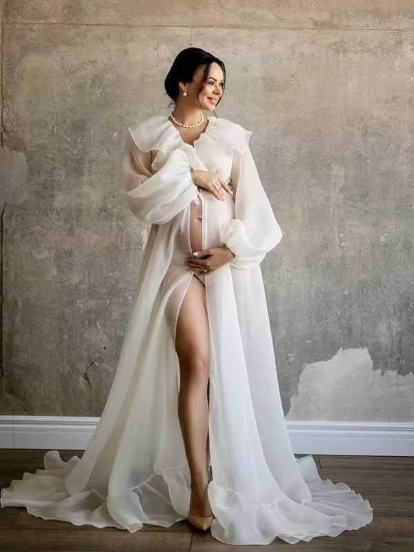 Beaumama robes longue grossesse élégant enceinte shooting volants bouffante tutu fente avant queue femme enceinte