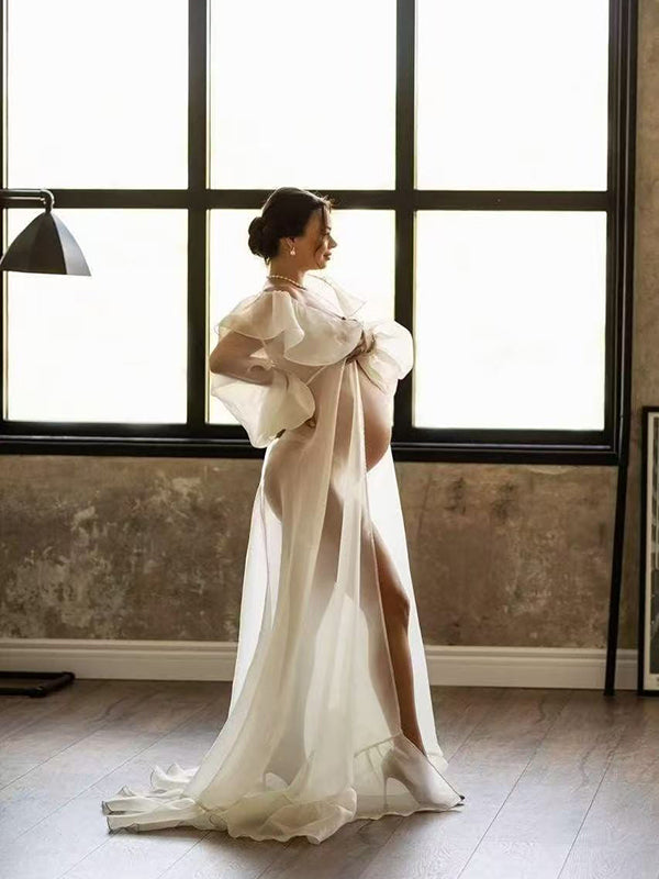 Beaumama robes longue grossesse élégant enceinte shooting volants bouffante tutu fente avant queue femme enceinte