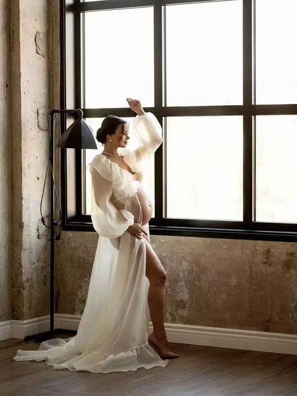 Beaumama robes longue grossesse élégant enceinte shooting volants bouffante tutu fente avant queue femme enceinte