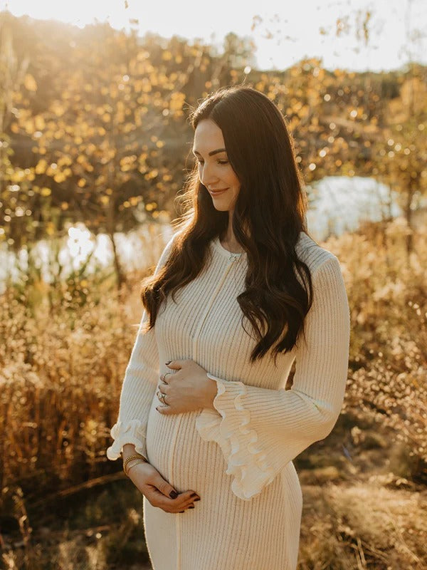 Beaumama robe shooting longue grossesse vacances crochet tricot volants dos nu fluide femme enceinte