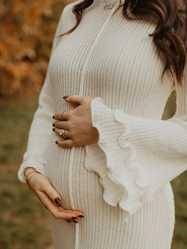 Beaumama robe shooting longue grossesse vacances crochet tricot volants dos nu fluide femme enceinte