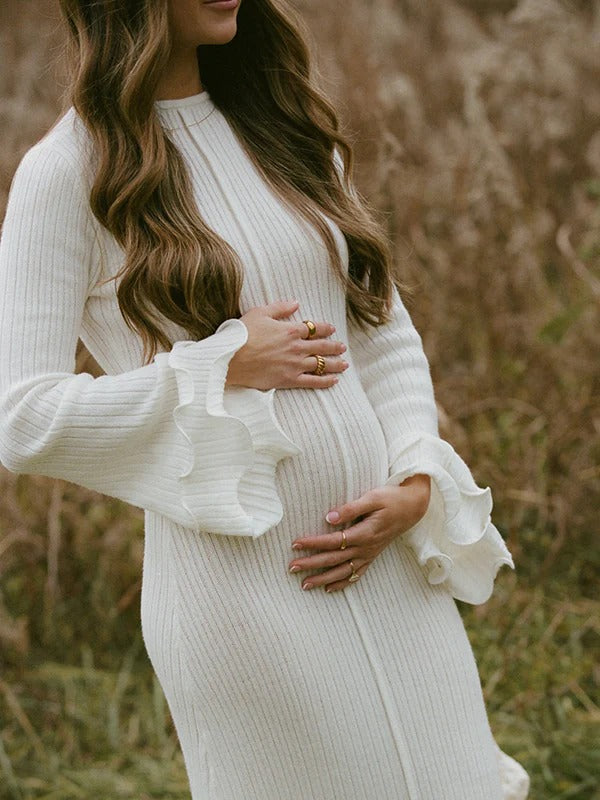 Beaumama robe shooting longue grossesse vacances crochet tricot volants dos nu fluide femme enceinte