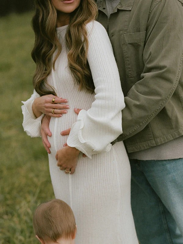 Beaumama robe shooting longue grossesse vacances crochet tricot volants dos nu fluide femme enceinte