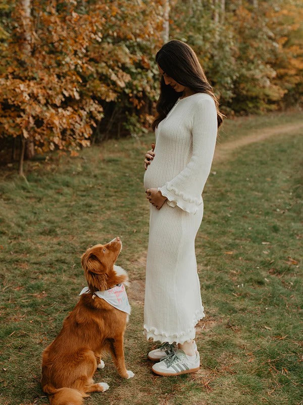 Beaumama robe shooting longue grossesse vacances crochet tricot volants dos nu fluide femme enceinte