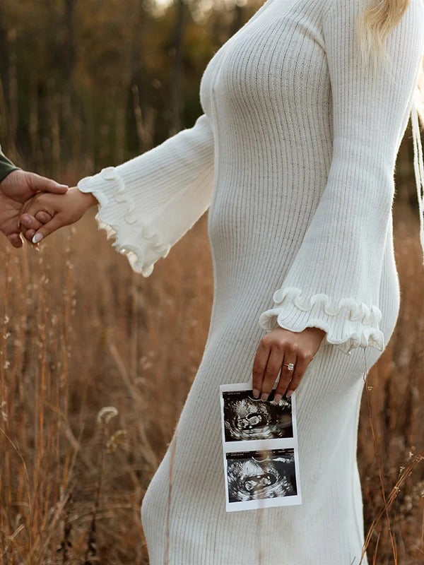 Beaumama robe shooting longue grossesse vacances crochet tricot volants dos nu fluide femme enceinte