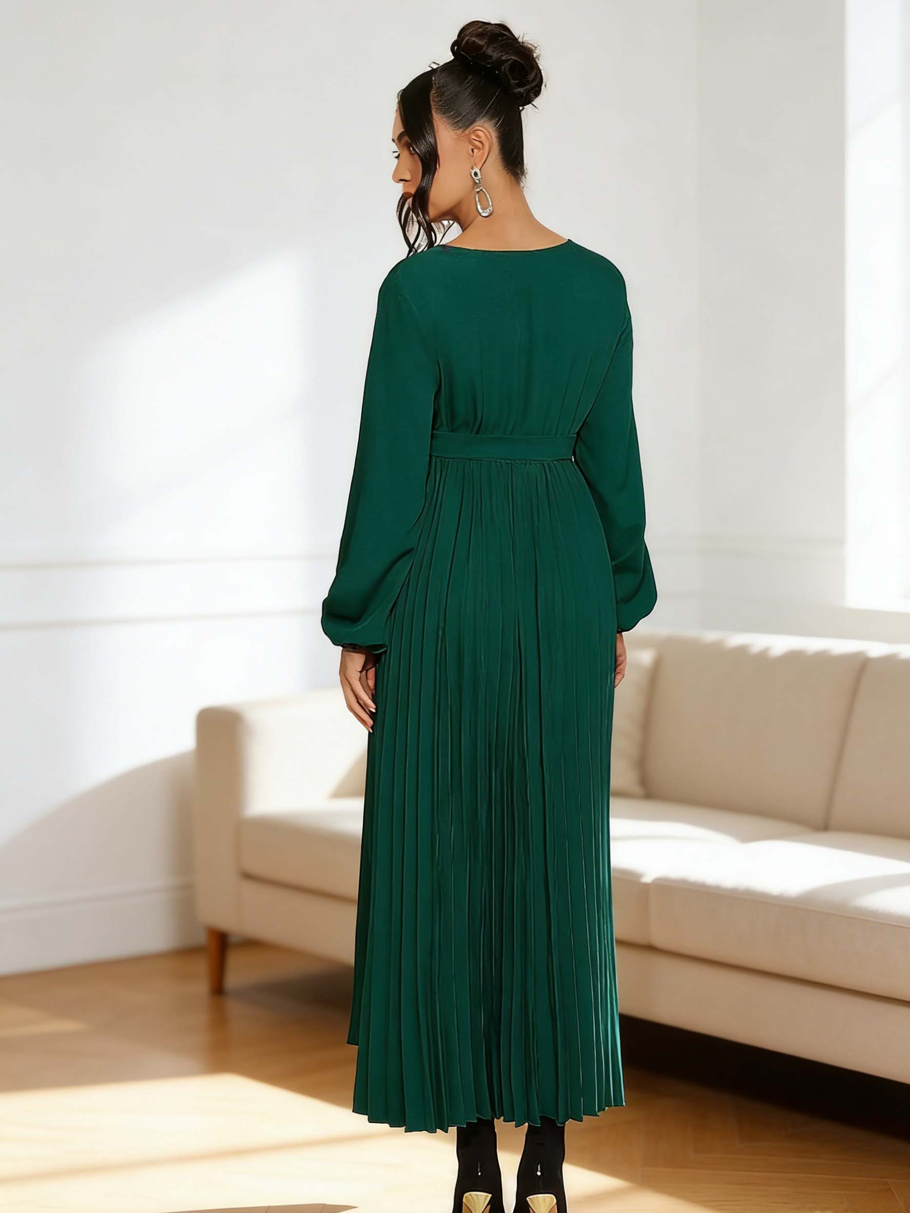 Beaumama robes longue grossesse élégant casual ceinture plissé fluide manchon de lanterne cérémonie femme enceinte